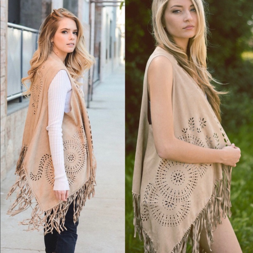 NWT Boho Micro Suede Vest with cutout design